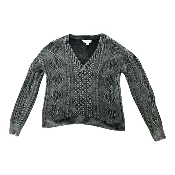 No Boundaries -EC - Gray V-Neck Cable Knit Sweater - Picture 1 of 3